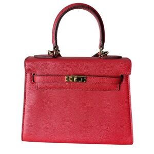 HOUSE OF HELLO Red Mini Kelly Style Structured Bag Satchel Detachable Crossbody